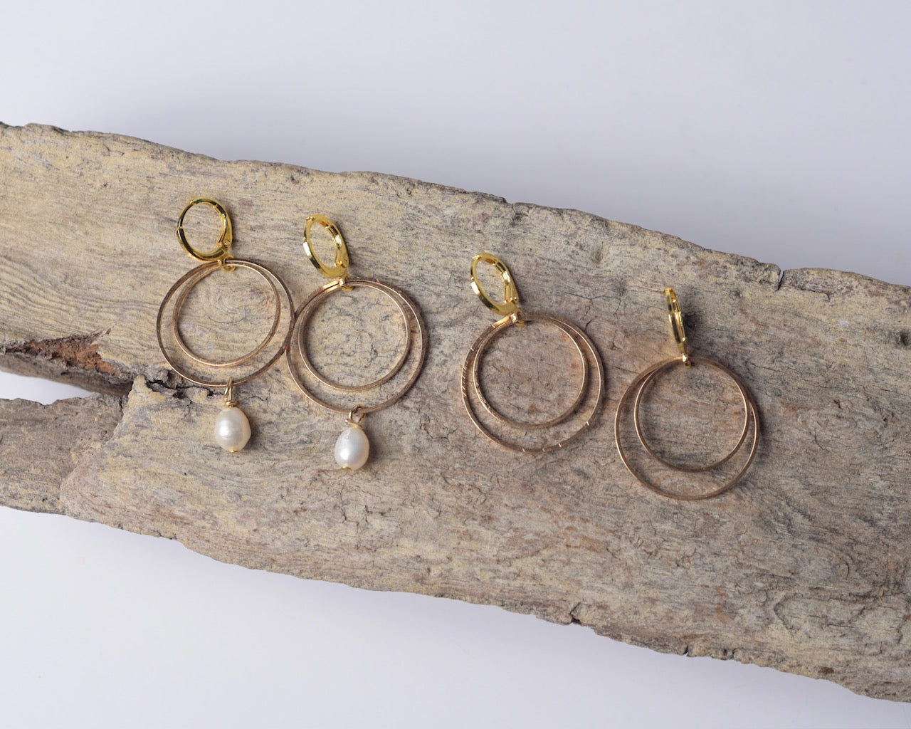 Double Golden Hoops with Pearl