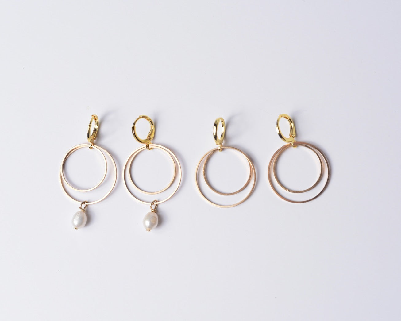 Double Golden Hoops with Pearl